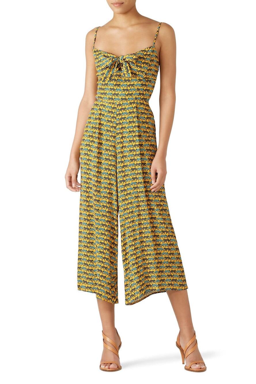 Haney Yellow Leopard Animal Print Sleeveless Cropped Wide Leg Jumpsuit Size 2